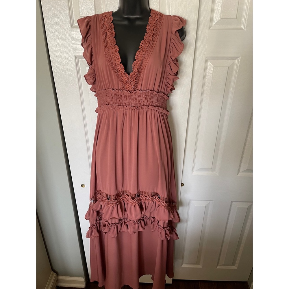 Baltic Born Jasmine Rosy Brown Ruffle Maxi Dress